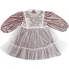 Höst Söt Baby Girls Velvet Mesh Princess Dresses 1-6 år Girl Fashion Party Dress 210508