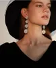 Gümüş İğne Yapay Rhinestone Uzun Yuvarlak Küpe Daire Abartılı Moda kadın Jewel Stud