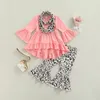 Clothing Sets Autumn 3Pcs Kids Baby Girls Children's Long Ruffle Sleeve A-Lined Tops Wide-Leg Dye Printed Casual Pants Scarf