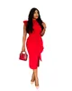 Women's Temperament Sexy Tight-fitting Sexy Red Mid-length Dress African Plus Size Dress Evening Dresses Long Luxury 210422