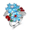 Bröllopsringar Boho Kvinna Blue Flower Ring Fashion Silver Color Band för kvinnor Small Red Green Stone Bridal Engagement1675635