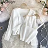 Women 2 Pieces Set Knitted Solid Sweater Spring Tank Camis Stretchy Two for Chic 210601