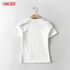 Tangada Women Summer Square Collar White Crop T Shirt Top Short Style Short Sleeve Female Tops 2B08 210609