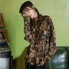spring and autumn Hong Kong style printed shirt female design sense niche loose long-sleeved retro ins top trend 210429