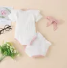 Odzież dla dzieci Baby Solidne Pajacyki Maluch Lato Artykuł Pit Bowknot Spodenki 3 sztuk Chłopcy Dziewczęta Krótkie Rękawy Body Designer Odzież WMQ1340