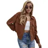 Europa EUA Moda Womens Design Corduroy Curto Jacket Top Outerwear 211118