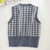 Fashion College-Style Knitted Vest Sweater women Autumn V-neck Houndstooth Front Short Long Back Sleeveless Vest Sweaters 210514