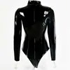 colysmo pu 가죽 섹시한 bodysuit 여성 검은 긴 소매 bodysuits 겨울 터틀넥 슬림 romper 클럽 바지 바디 mujer 210527