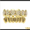 Grillz, Dental Grills Body Drop Delivery 2021 Gold Sier Plated CZ Rhinestone Hip Hop Heart-Shaped Top Bootom Grillz Set With Sile Teeth Jew