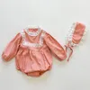 Baby Menina maciça mangas compridas corduroy primavera outono nascido roupas + faixa de cabelo 210429