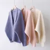 Cardigan maglione solido Yedinas per donna Vintage Cashmere manica lunga scollo a V da donna stile coreano inverno 210527