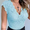 Women's T-Shirt Plus Size Oversized Summer Fashion Harajuku Tops For Women Sleeveless Solid Color Shirts Sexy Deep V-neck Lace Tshirts