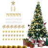 LBSISI Life 58pcs Christmas Tree Decoration Ornaments Set with Glitter Poinsettia Bows Ribbons Leaves Ball Snowflake 211104