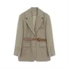 Vrouwen Plaid Blazers Herfst Winter Dames Vintage Werkkleding Tops Belted Casual Camel Suit Jacket 210608