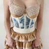 90s Vintage Oil Painting Print Corset Top Fatsnelastisk Shaper med bröststöd Bälten Y2K Estetik Kvinnor Bustier Crop Top X0507