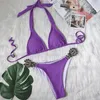 Damskie stroje kąpielowe 2021 Seksowne kryształowe diamentowe bikini zestaw Kobiet Swimsuit Kanter Push Up Solid Brazylian Bathing garnitur Letnia odzież plażowa