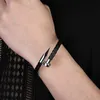 Mode Geflochtene Echtes Leder Nagel Armband Für Männer Frauen Einfache Freizeit Schmuck Edelstahl Schnalle Hand Armreifen Geschenk P604