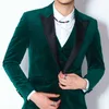 Trajes de hombre ajustados de terciopelo verde oscuro para baile de graduación 3 piezas negro solapa pico boda novio esmoquin personalizado hombre ropa de moda conjunto X0909