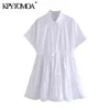 Women Sweet Fashion With Adjustable Tied White Mini Dress Short Turn-up Sleeve Female Dresses Vestidos 210420