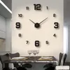 Zegary ścienne 2021 Modern Design Duży Zegar 3D DIY Kwarcowy Zegarek Mody Akrylowe Lustrzane Naklejki Salon Home Decor Horloge