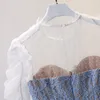 Runway Summer Vintage Mini Dress Women Fashion Mesh Patchwork Lace Ruffles Diamonds Button Slim Cake Vestidos 210514