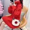 Thick Sweater Outer Wear Lazy Wind Red Turtleneck Skirt Female Hedging Autumn Winter Mid-length Loose 210427