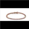 Tennis Hiphop 4Mm Microzircon Bracelet European And American Mens Jewelry Sier Rose Gold Three Colors Litbn E7Wmi