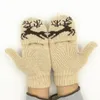 Five Fingers Gloves 1 Pairs Christmas Deer Snow Print Twist Knit Elastic With Cover Half Finger Warm ThickenFingerless