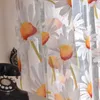 XUNTUO Printing Sunflower Tulle Window Curtain for Living Room Bedroom Kitchen Window Treatment Sheer Voile Curtain Drape Blind 210712