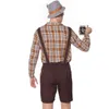 Fall 2021 Traditionell Oktoberfest Men Lederhosen med Suspender Hat Kostymer Set Öl Male Halloween Cosplay Kostym Mäns Shorts