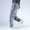 Граффити Print Punk Skateboard Jean Patch Pocket Harem Jeans Мужчины мешковатые джинсовые штаны свободно плюс размер 30-46