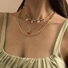 Pendanthalsband 3st Böhmen Daisy Flower Bead Multilayered Women Cherry Diamond Halsband Hip Hop Metal Chain Kvinnsmycken