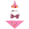 Animaux de compagnie anniversaire décorer Articles chien vêtements trois pièces ensemble écharpe chapeau Triangle serviette Pet fête ornement accessoires 13my T2