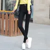 Корейский стиль женские повседневные тощие растягивающие карандаш брюки молния щипцы черные леггинсы с карманными женщинами высокая талия leggins mujer 210925