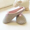 Lovely Bowtie Winter Women Home Slippers For Indoor Bedroom House Soft Bottom Cotton Warm Shoes Adult Guests Flats K722