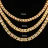 New Trendy 3MM 4MM Male Hip Hop Gold Plated Alloy Cuban Link Chains Rhinestones Tennis Chain Necklace