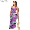 Kobiety Sukienka Designer Slim Sexy Tie Dye Bez Rękawów Midi Suknie Panie Wzór Drukowana Kamizelka Długa Spódnica 7 Kolory Plus Size S-5XL