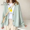JOCOO JOLEE Kore Chic Kazak Hırka Sonbahar Rahat Katı Harajuku Kazak Ceket Bayanlar Tüm Maç Örme Tops Dış Giyim Ponço 210518