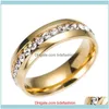 Bijoux de bande en acier inoxydable 316L cristal mariage rangée diamant or doigt couple bague Hip Hop bijoux femmes anneaux livraison directe 2021 Mzqsp