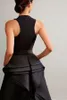 Siyah Akşam Tulumlar Ayrılabilir Etek V ile V Boyun Balo Abiye Ruffles Peplum Ucuz Artı Kadınlar Resmi Pantolon Suit