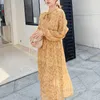 Vintage Bahar Zarif Kadınlar Elbise Uzun Flare Kol Ruffles A-line İmparatorluğu Yay Çiçek Baskı Şifon Elbise Bayanlar 8550 50 210527