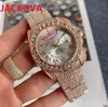 Orologio da polso da donna con grande anello di diamanti scintillanti al quarzo Orologio da polso classico in acciaio inossidabile Calendario perfetto in oro rosa Orologio da polso con cinturino in oro Relogio Masculino