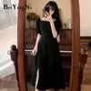 Women Black Short Sleeve Casual Slim Midi A Line Dresses Korean High Street Bow Tie Plus Size Chic Kawaii Dress 4XL 210506