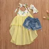 tuta floreale ragazza Set di abbigliamento 2 pezzi set abito gilet irregolare abiti corti per ragazze bambini Abiti firmati Boutique per bambini 3 c3603743