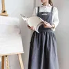 Nordic Cotton Women Pleated Skirt Aprons Kitchen Restaurant Cooking With Pocket Work Apron Waiter Cook Tool U1888 211222