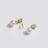 2021 Groothandel Custom Fashion Stud Sieraden 925 Sterling Zilveren Oorbellen Vergulde Ster Zirkoon Pearl Drop Oorbellen voor Vrouwen