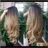 Productszf Long Wavy Synthetic Fashion Hair Charming Curly Ombre Black to Blonde Color Wigs For Women Drop Delivery 2021 ODKQW3556113