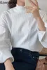 Korobov Half Turtleneck Dzianiny Patchwork Z Długim Rękawem Bluzka Kobiety Koreański Chic Nowy Casual Luźne Koszule Biurowe Panie Blusas 210430