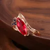 Clusterringen Kinel Luxe 585 Rose Gold Red Ruby Stone Ring For Women Mozaic Blue Natural Zirkon Vintage Ethnic Bride Wedding Sieraden