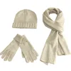 Nieuwe winter vrouwen wol dikke hoed sjaal handschoen 3 stks set solide gebreide hoeden caps nekwarmers handschoenen met acryl strass